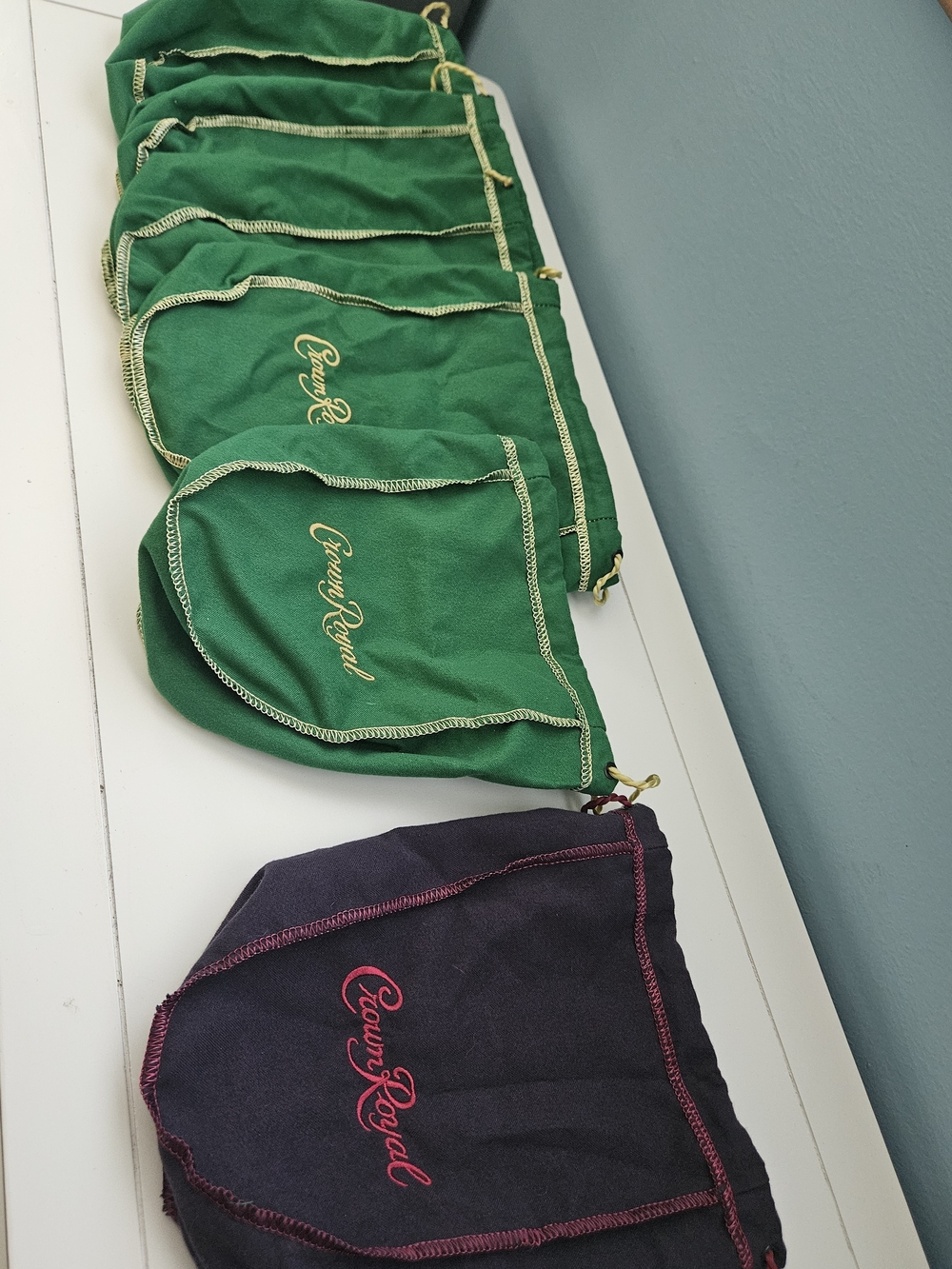 Crown Royal Velvet Drawstring Bags - Green and Purple